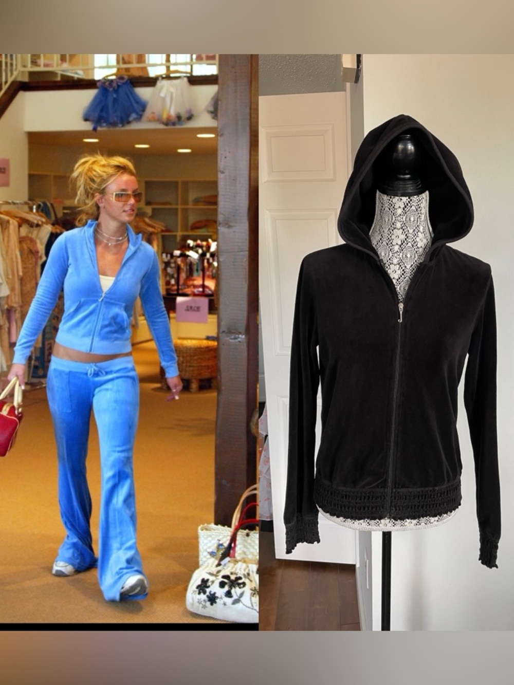 Vintage Juicy Couture Hooded Zip Up Jacket. Black. XL